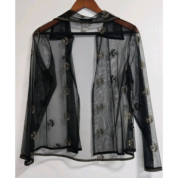 VTG Nicole Bakti Cardigan Womens M Black Lace Sheer Flower USA Whimisigoth Fairy - Picture 6 of 8